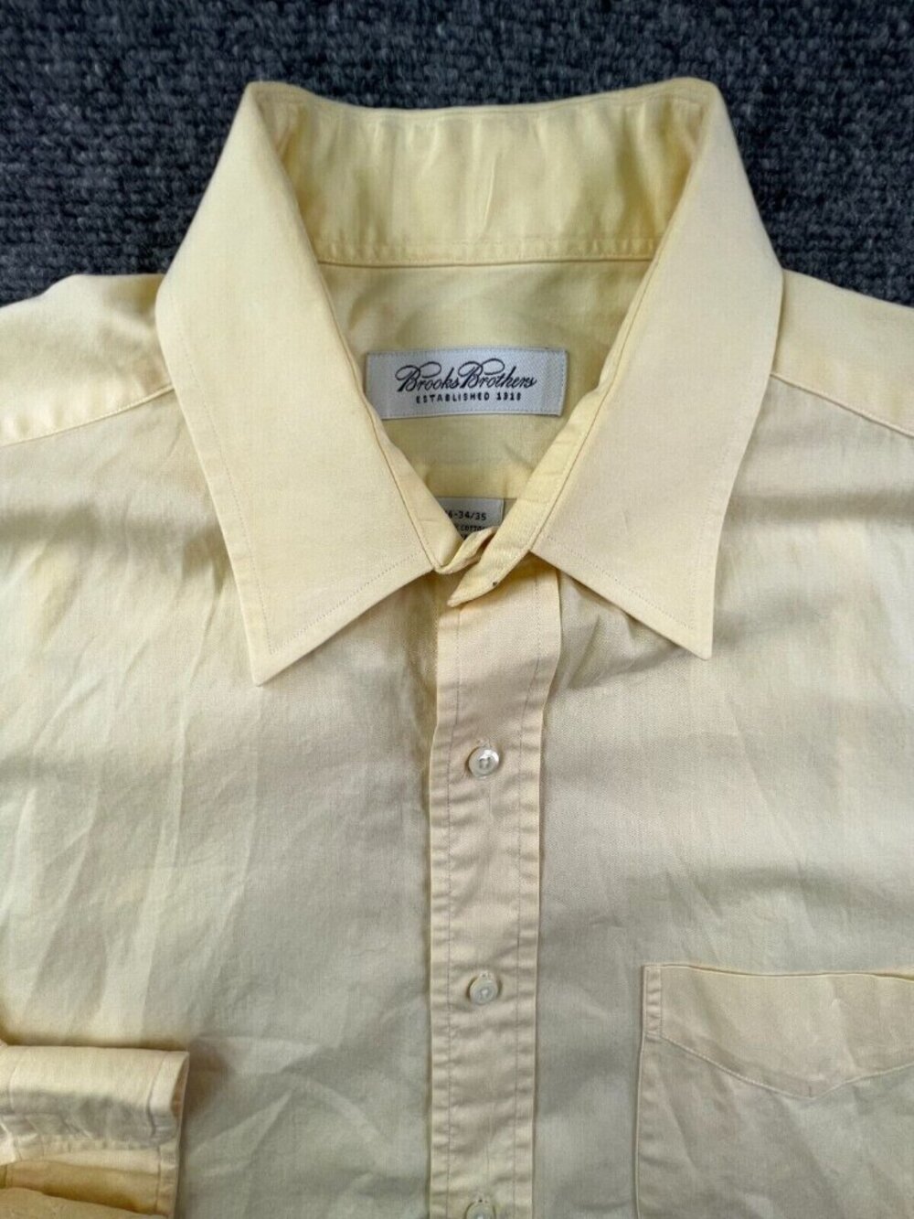 Brooks Brothers Button Up Shirt Men's 16 34 35 Yellow Long Sleeve 100% Cotton